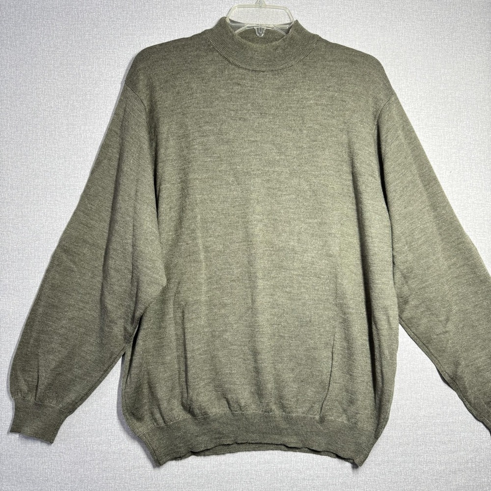Brandini Sweater Mens Medium Green Mock Neck Merino Wool Pullover Made In Italy